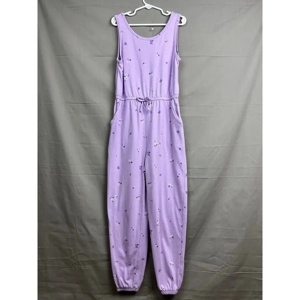 Wonder Nation Girls Sleeveless Lavender Jumpsuit with Floral Pattern, Size M